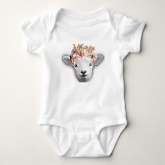 Baby goat with flower crown baby bodysuit
