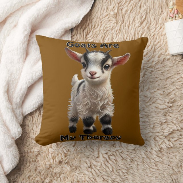 Baby Goat with Fluffy Fur and Bright Expression Cushion (Blanket)