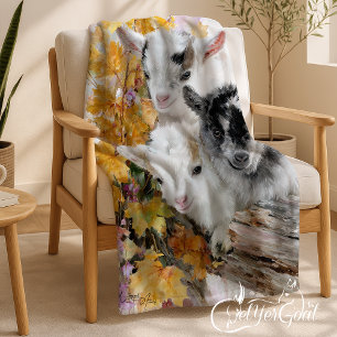 Baby Goats in Autumn Foliage 11 Fleece Blanket