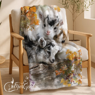 Baby Goats in Autumn Foliage 12 Fleece Blanket