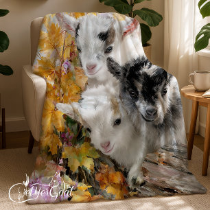 Baby Goats in Autumn Foliage 1 Fleece Blanket