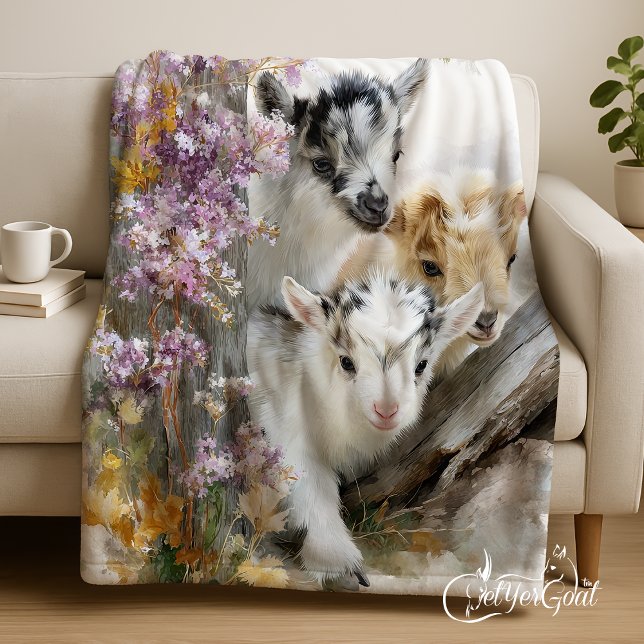 Baby Goats in Autumn Foliage 5 Fleece Blanket (Creator Uploaded)