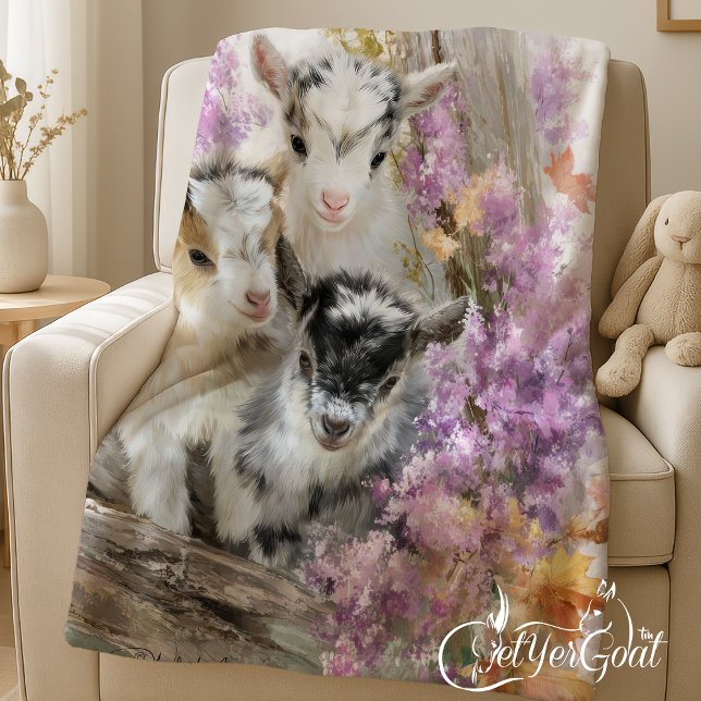 Baby Goats in Autumn Foliage 9 Fleece Blanket (Creator Uploaded)