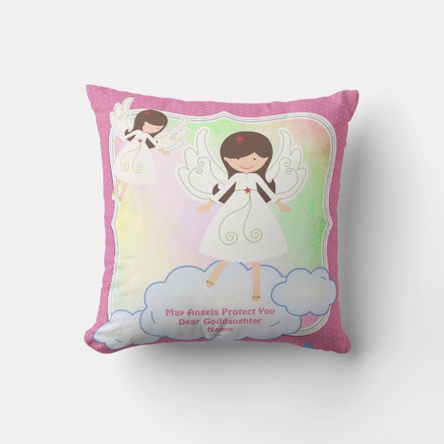 Baby Goddaughter Gift Baptism Communion Angel Pink Cushion (Front)