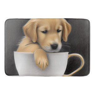 Baby Golden Retriever in a Tea Cup Graphic Bath Mat