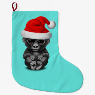 Baby Gorilla Wearing a Santa Hat Large Christmas Stocking