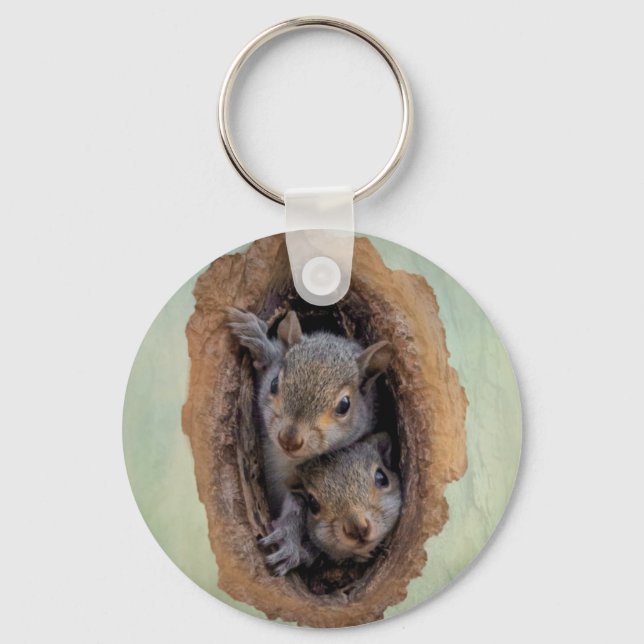 Baby Gray Squirrels Christmas Key Ring (Front)