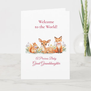 Baby Great Granddaughter Welcome Woodland Animals Card