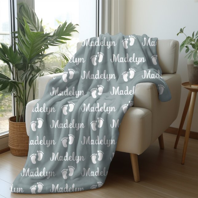 Baby Grey Calligraphy Personalised Repeat Name Fleece Blanket (Creator Uploaded)