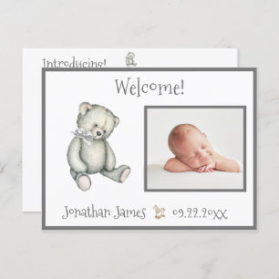 Baby Grey Neutral Typography Name Stats Announcement Postcard