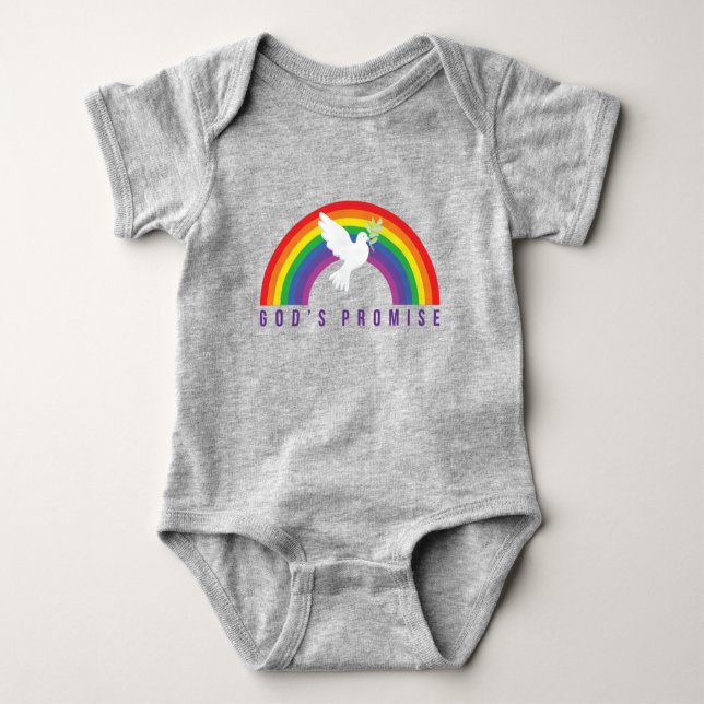 Baby Grey Snap Tee God's Promise Rainbow with Dove (Front)