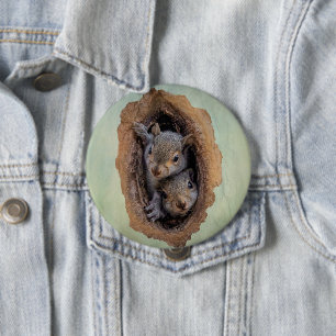 Baby Grey Squirrels Christmas 10 Cm Round Badge