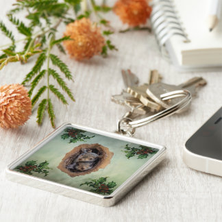 Baby Grey Squirrels Christmas Key Ring
