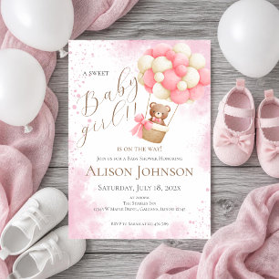 Baby Gril Baby Shower Invitation Featuring a Teddy