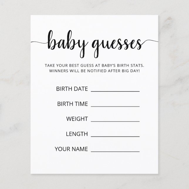 Baby Guesses Baby Prediction Baby Shower game card (Front)