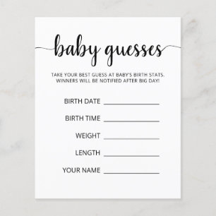 Baby Guesses Baby Prediction Baby Shower game card