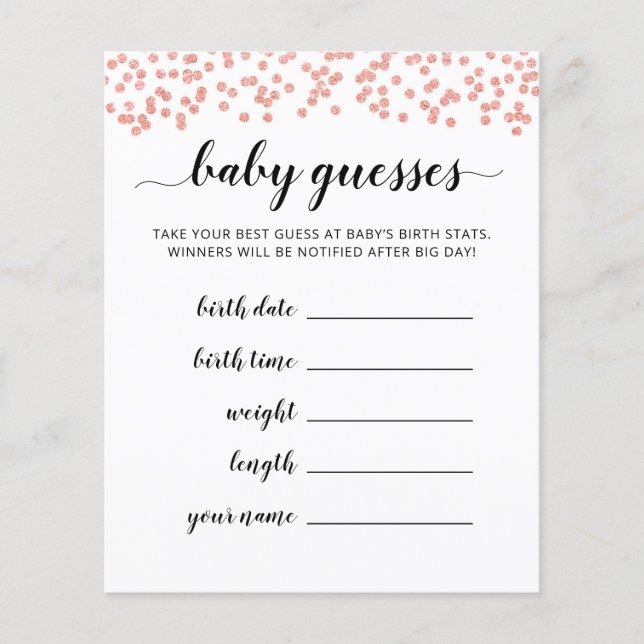 Baby Guesses Baby Prediction Baby Shower game card (Front)