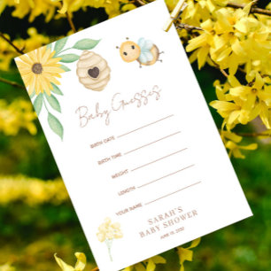 Baby Guesses Cute Watercolor Bumblebee Baby Shower Advice Card