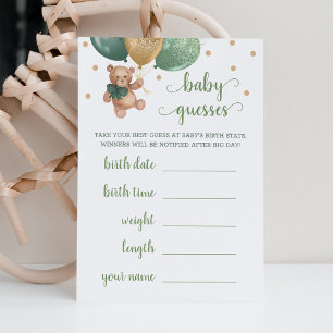 Baby Guesses Game Baby Shower Teddy Bear Card