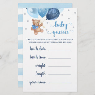 Baby Guesses Predictions Baby Shower Teddy Bear