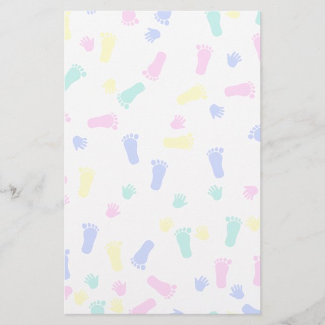 Baby Hand Prints and Foot Prints Stationery (Front)