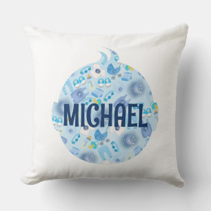 Baby Head Baby Boy Blue Pattern Throw Pillow