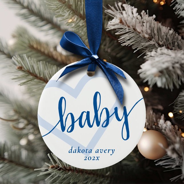 Baby Heart | Cerulean Blue Classic Flourish Script Ceramic Ornament (Creator Uploaded)