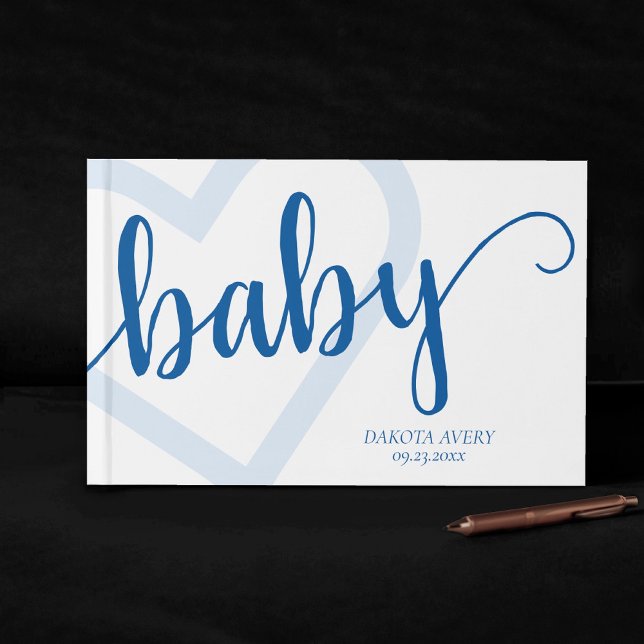 Baby Heart | Cerulean Blue Classic Flourish Script Guest Book (Creator Uploaded)