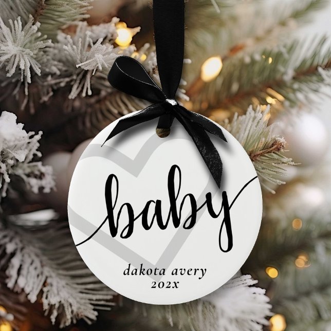 Baby Heart | Classic Black Flourish Script Ceramic Ornament (Creator Uploaded)