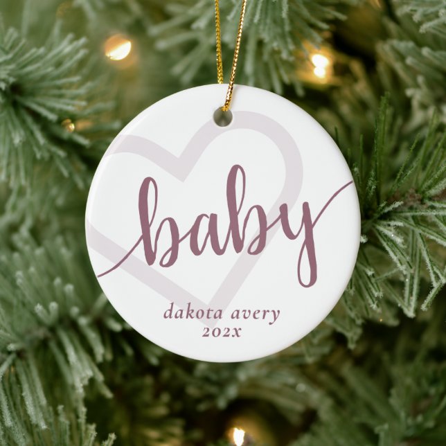 Baby Heart | Desert Rose Taupe Flourish Custom Ceramic Ornament (Tree)