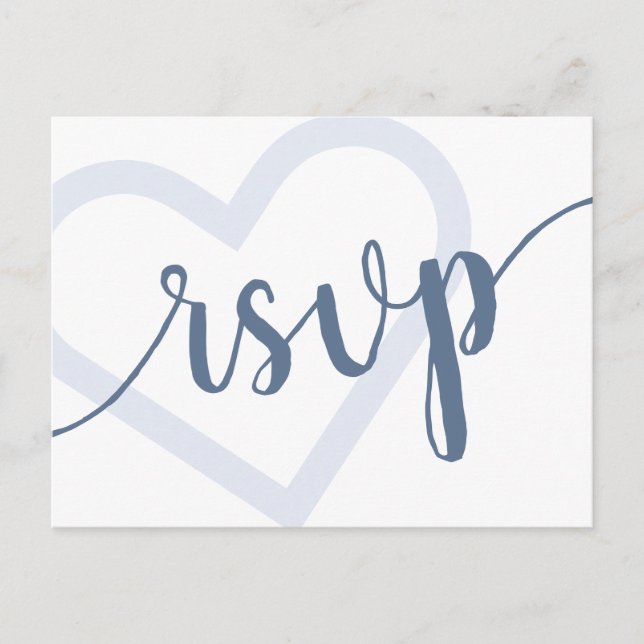 Baby Heart | Dusty Blue Shower Reveal RSVP Entree Postcard (Front)