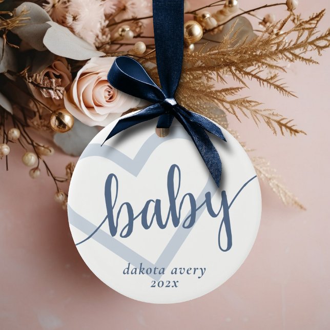Baby Heart | Dusty Slate Blue Flourish Script Ceramic Ornament (Creator Uploaded)