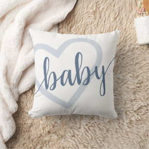 Baby Heart   Dusty Slate Blue Flourish Script Cushion