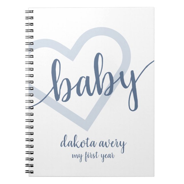 Baby Heart | Dusty Slate Blue Flourish Script Notebook (Front)