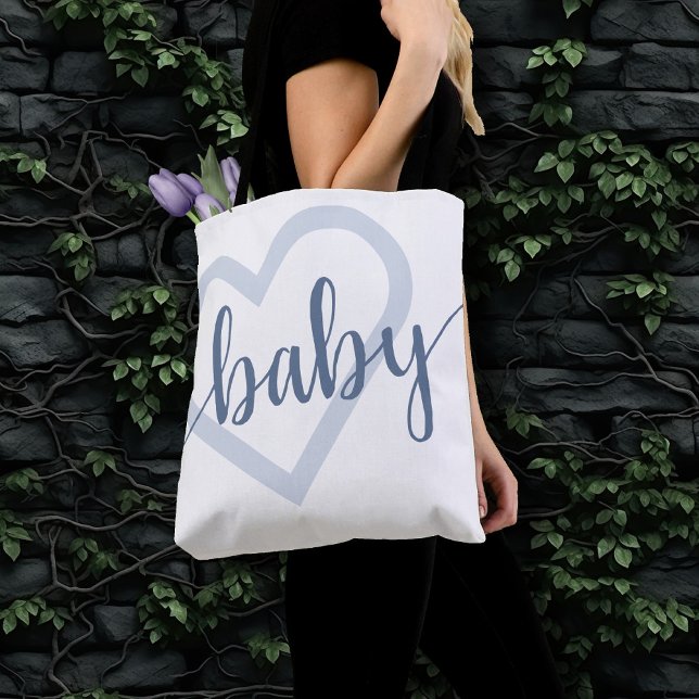 Baby Heart | Dusty Slate Blue Flourish Script Tote Bag (Creator Uploaded)