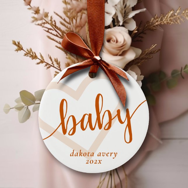 Baby Heart | Fall Burnt Orange Flourish Script Ceramic Ornament (Creator Uploaded)