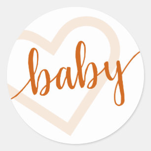 Baby Heart Fall Burnt Orange Flourish Script Classic Round Sticker