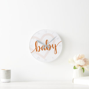 Baby Heart   Fall Burnt Orange Flourish Script Round Clock