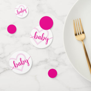 Baby Heart Hot Pink Magenta Flourish Script Confetti