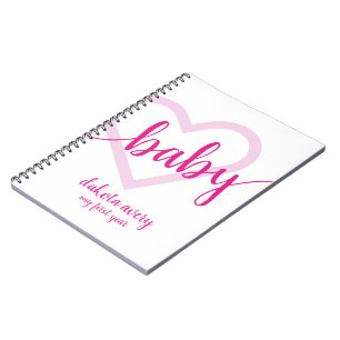 Baby Heart Hot Pink Magenta Flourish Script Notebook