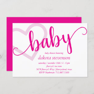 Baby Heart Hot Pink Magenta Shower or Reveal Invitation