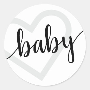 Baby Heart   Modern Black Simple Flourish Script Classic Round Sticker