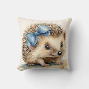 Baby Hedgehog Blue Bow Boys Cushion