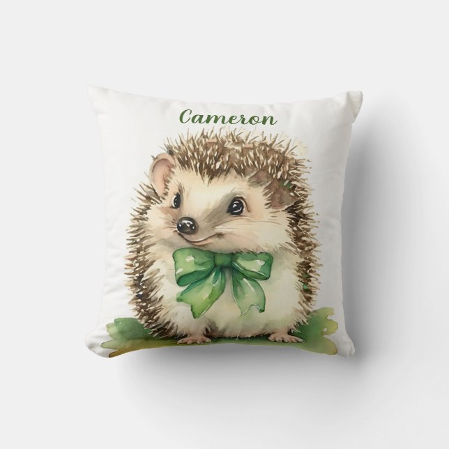 Baby Hedgehog Cute Bow Neutral Personalised Cushion (Front)