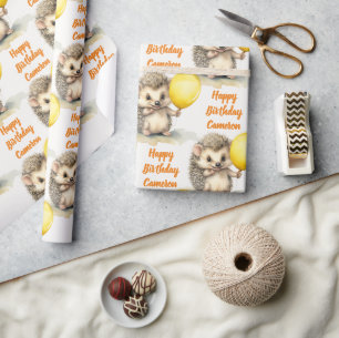 Baby Hedgehog Gender Neutral Personalized Birthday Wrapping Paper