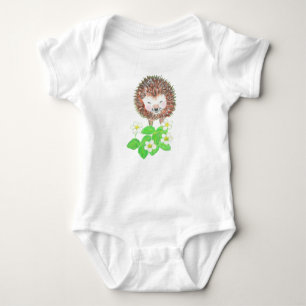 Baby Hedgehog & Wild Strawberry Flowers  Baby Bodysuit