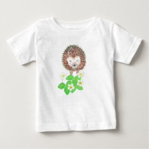 Baby Hedgehog & Wild Strawberry Flowers   T-Shirt