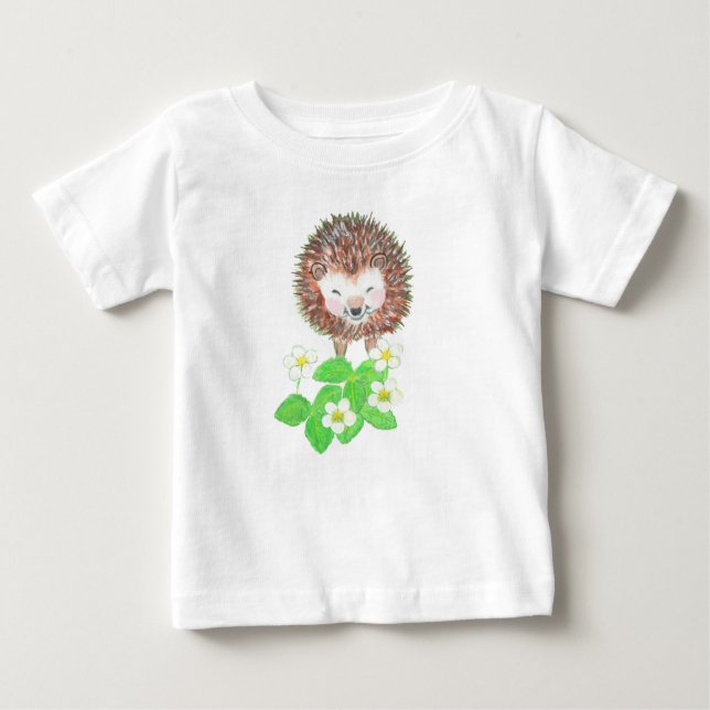 Baby Hedgehog & Wild Strawberry Flowers   T-Shirt (Front)