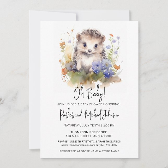 Baby Hedgehog Woodland Baby Shower Invitation (Front)