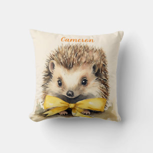 Baby Hedgehog Yellow Bow Personalised Neutral Cushion